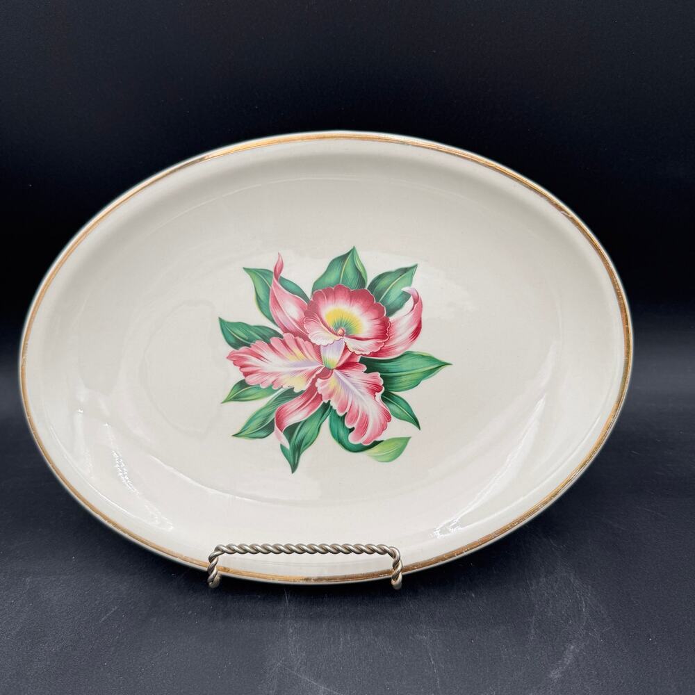 Vintage Platter 12" in Modern Orchid by Paden City Pottery 22K Gold Rim